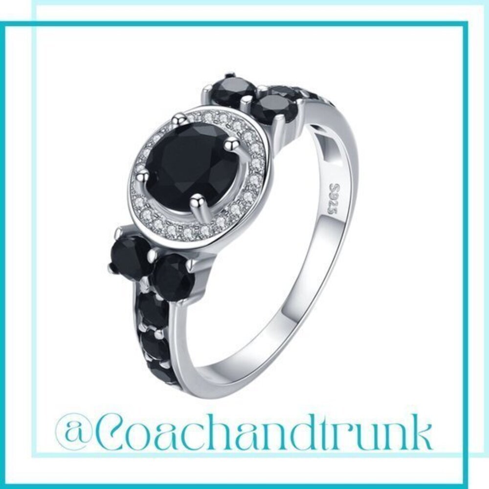 925 Sterling Hallmark Halo & Prong Set Round Beveled White Black Spinel CZ NWT